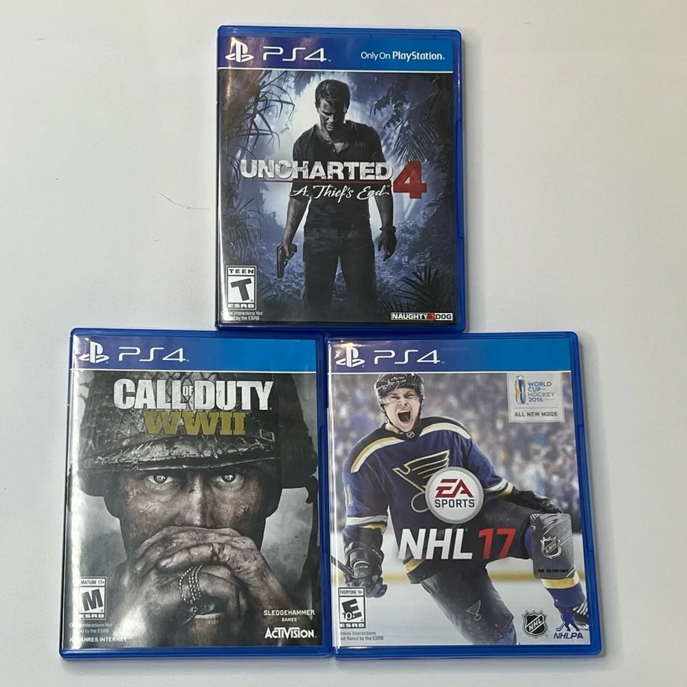 PS4 Game Bundle - Uncharted 4, Call of Duty: WWII, NHL 17